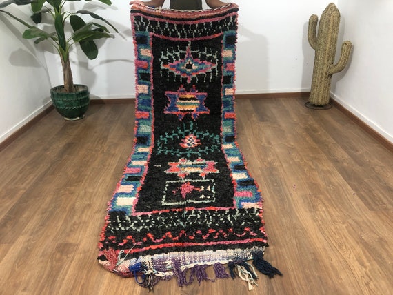 Vintage Handmade Moroccan Berber Boucherouite runner - ( 277 x 100 CM) Authentic Ethnic Tribal rug- Free Shipping