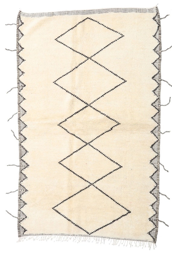 Custom Handmade Beni Ourain Runner, Beniourain rug, Geometric White & Black Wool Runner, Scandinavian Design, Mid-Century Rug