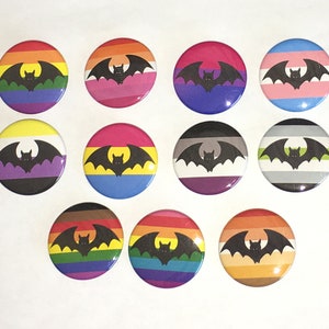 Pride Flag Bats Pin Buttons / LGBTQ Pride / Halloween / Vampire Bats / Spooky