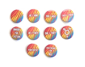 Pansexual Pride Flag Pin Buttons / Tiger Stripes / Pronouns / LGBT Pride