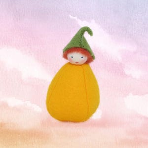 Pumpkin Pixie Waldorf Doll - Collectible Felted Wool Fairy Gourd Natural Materials, Fall Autumn Seasonal Table Thanksgiving