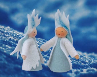 Ice Princess Magical Winter Fairy Waldorf Doll - Flexible Miniature Collectible White Witch, Wool Felt Imaginative Play