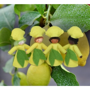 Sunny Lemon Waldorf-Style Doll, 4 Skin Tones, Wool Felt Fairy with Flexible Arms, Pretend Play, Fall Winter Seasonal Table Collectible