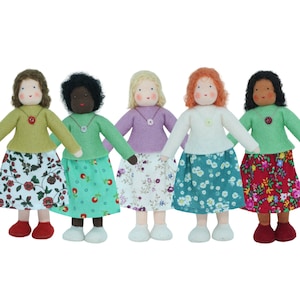 Dollhouse-Size Mama Waldorf-Style Doll 5&quot; Flexible Arms & Legs, Mom Mother Woman, Collectible, 2 Skin Tones, Handmade Natural Wool Felt