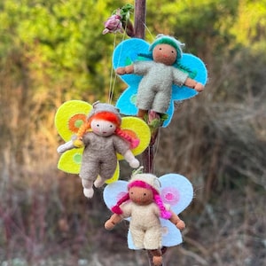 Schmetterling Pixie Waldorfpuppe hängende Verzierung flexible Glieder, Wollfilz, Sommer-Saisontabelle oder Weihnachtsbaum