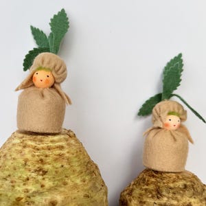Celery Spring Pixie Veggie Doll, Waldorf Style Wool Felt Celeriac Root Bulb Sprout