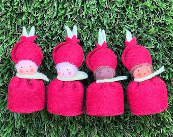 Muñeca Pixie Brote de Cebolleta, Estilo Waldorf, Fieltro de Lana en 4 Tonos de Piel