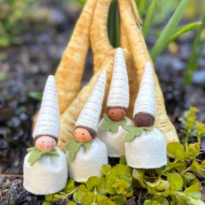 Lentegroentepop met pastinaak, waldorfstijl, wolvilt in 4 huidtinten