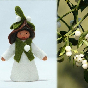 Little Mistletoe Prince Flower Fairy Miniature Waldorf Doll 3 Skin Tones Wool Felt Natural Toy, Decorative Christmas Winter Seasonal Table