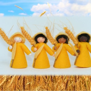 Wheat Prince Waldorf Doll Grain Fairy Holding Plant, 4 Skin Tones, Handmade Wool Felt, Harvest Fall Seasonal Table Natural Earth Elemental