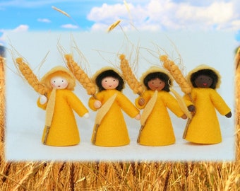 Wheat Prince Waldorf Doll Grain Fairy Holding Plant, 4 Skin Tones, Handmade Wool Felt, Harvest Fall Seasonal Table Natural Earth Elemental