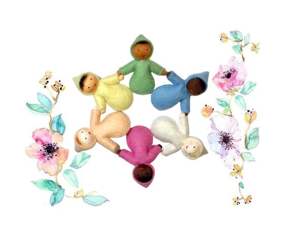 Little Baby Dollhouse Doll, 4 Skin Tones, Waldorf Style Small Pocket Size Handmade Wool Felt, European Steiner  [Sleep Sack sold separately]