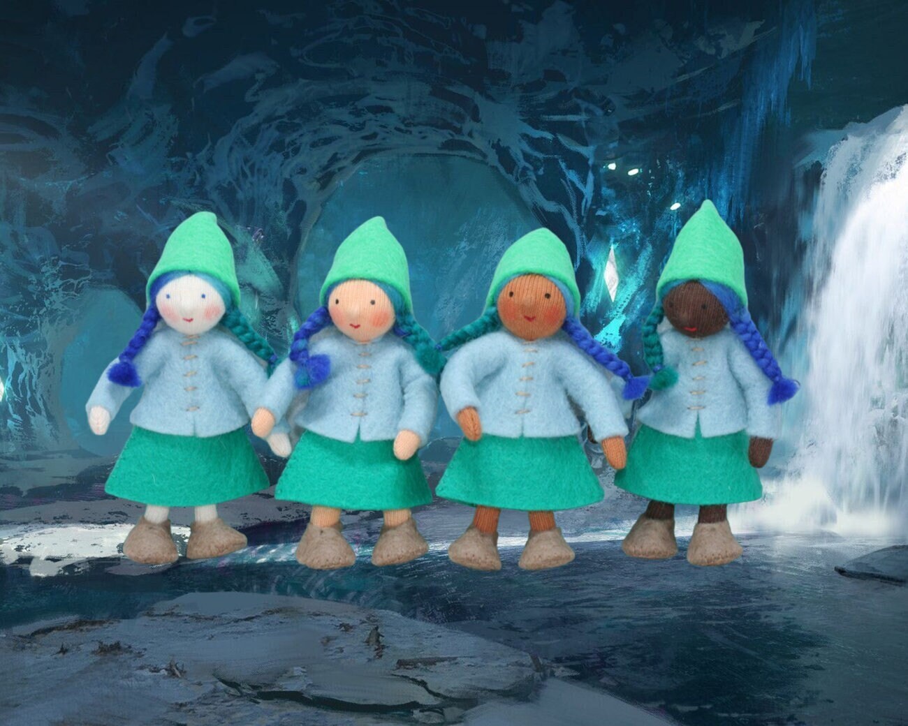 Winter Cave Gnome Mama Waldorf Doll Wool Felt Lady w/Flexible Arms Legs Handmade Dwarf Crystal Caverns Miner Mom Christmas Mother Smurf