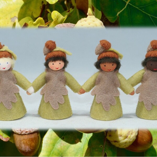 Oak Prince Acorn Flower Fairy Waldorf-Style Doll in Multiple Skin Tones: Fair/Brown/Dark, Natural Handmade Wool Felt, Fall Seasonal Table