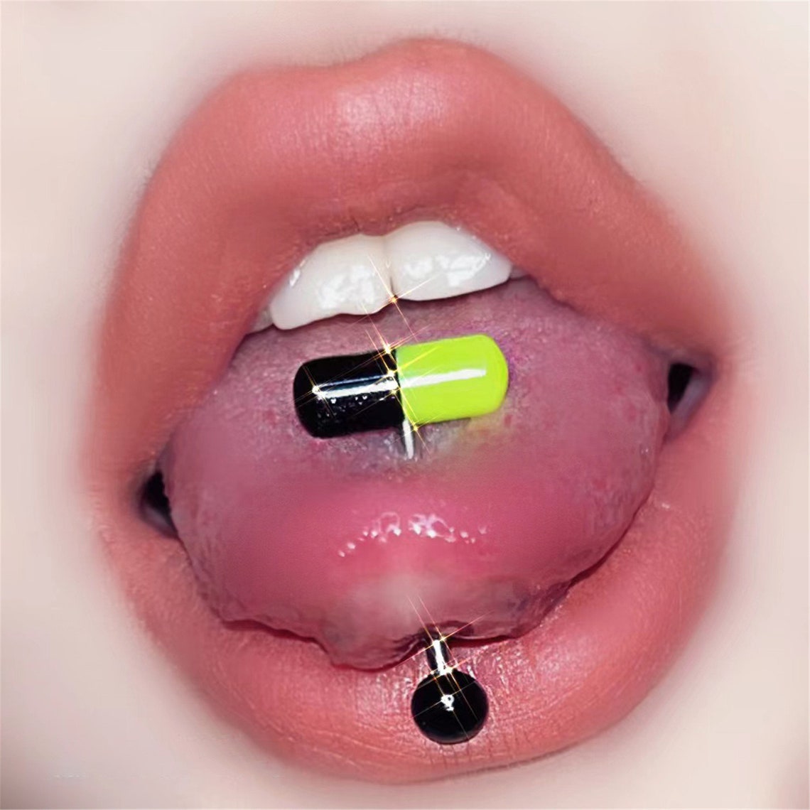 Pill Tongue Stud Lip Piercing Fairy Tongue Stud Titanium Etsy