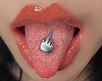 Details about   1PC Middle Finger Gesture Tongue Barbell Stud Piercing Rings Body Jewelr.AU 