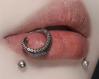 Octopus Tentacle Lip Ring, Nose Ring, Eyebrow Ring, Tongue Ring,Cartilage Piercing,Tragus Piercing,Medical Stainless Steel,Body Piercing.