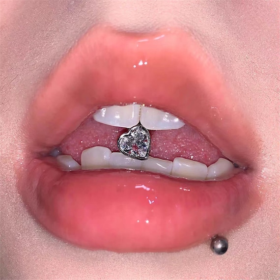 Heart Tongue Stud Crystal Tongue Ring Titanium Steel Tongue Stud