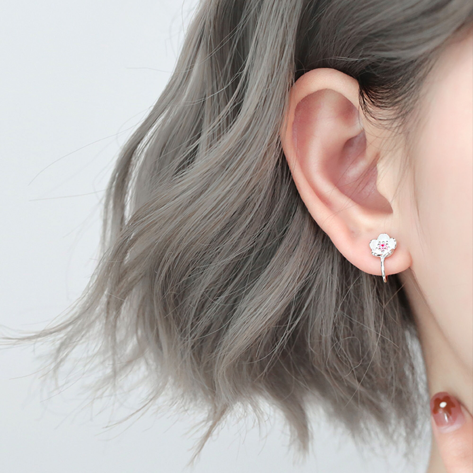 Sakura Cartilage Ear Clip Cartilage Earrings Oriental Cherry | Etsy