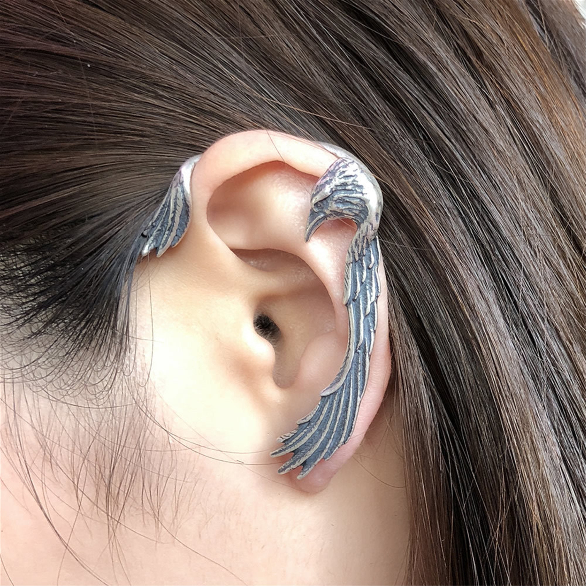 Single Earring In Left Ear Crow Ear Cuff Tragus Stud Etsy