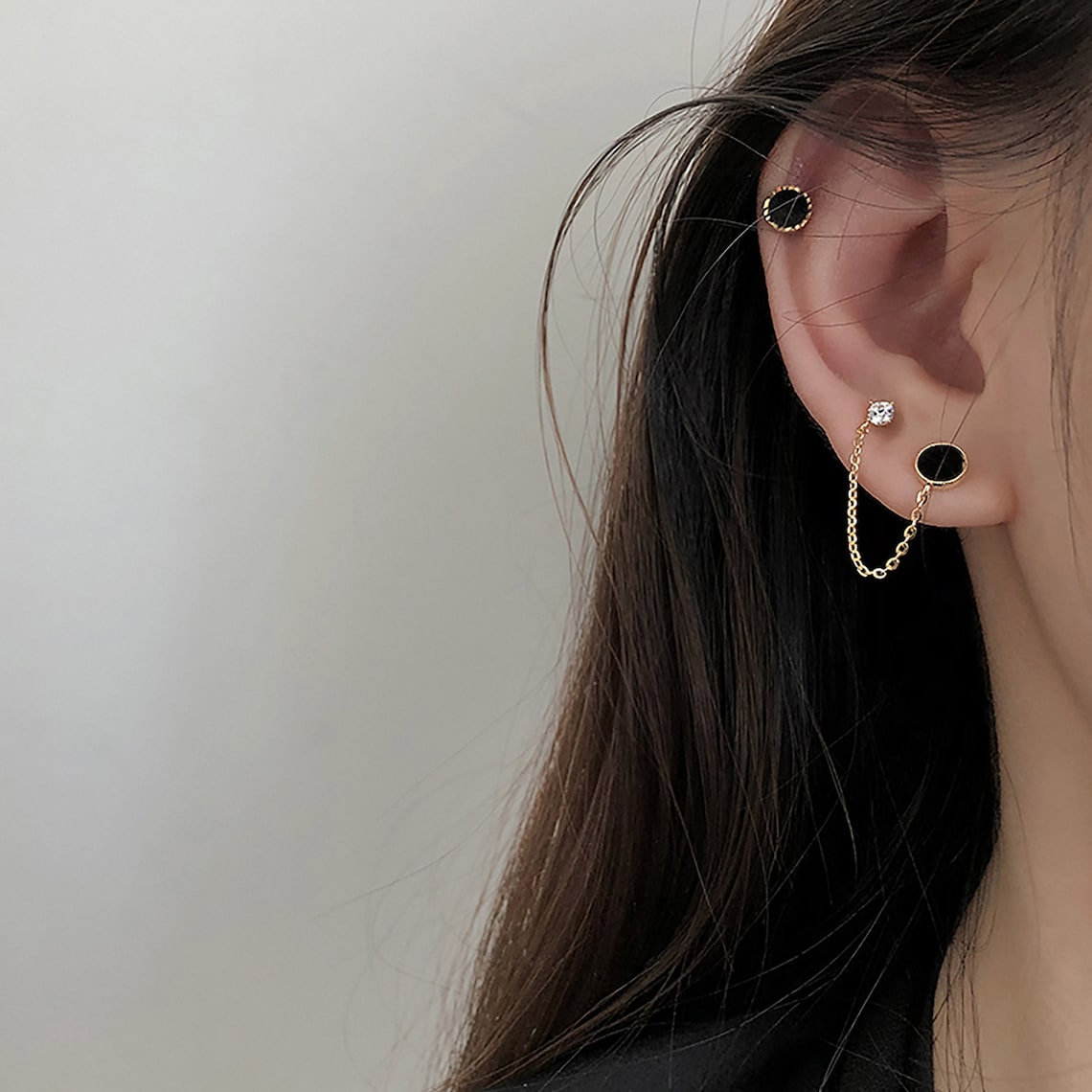 Double Piercing Chain Earrings Single Earring Double Pierced Etsy