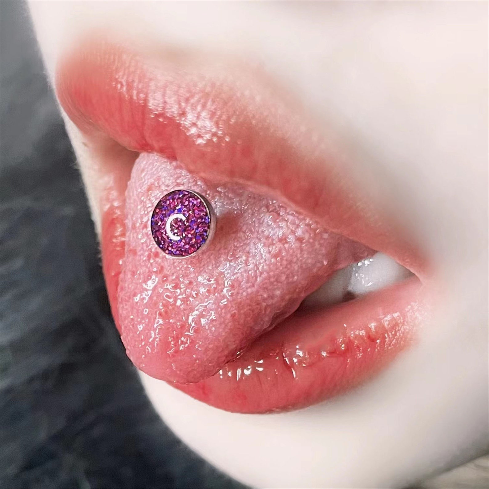 Purple Tongue Stud Sweet Tongue Ring Titanium Steel Tongue Etsy