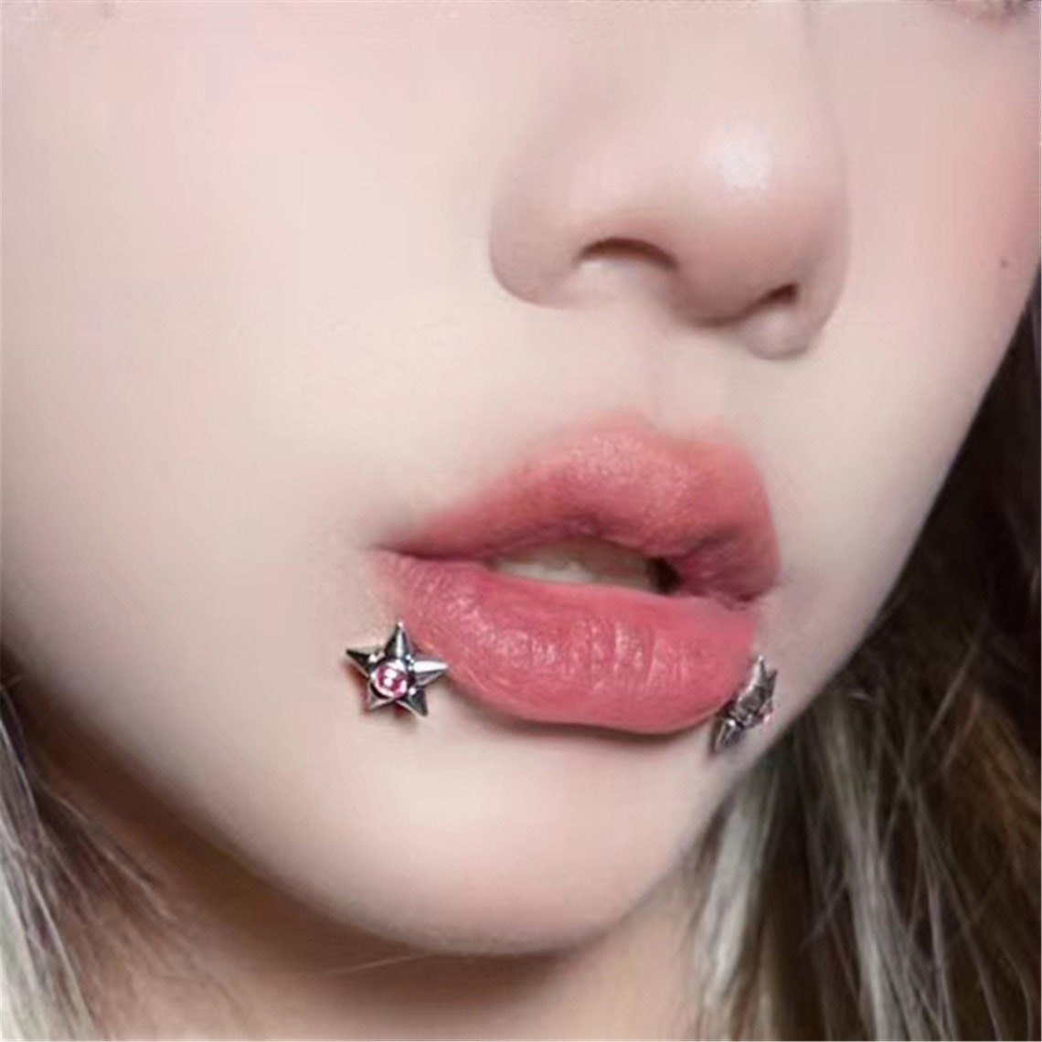 Fivepointed Star Lip Ring With Crystal Lip Piercing Nose Etsy