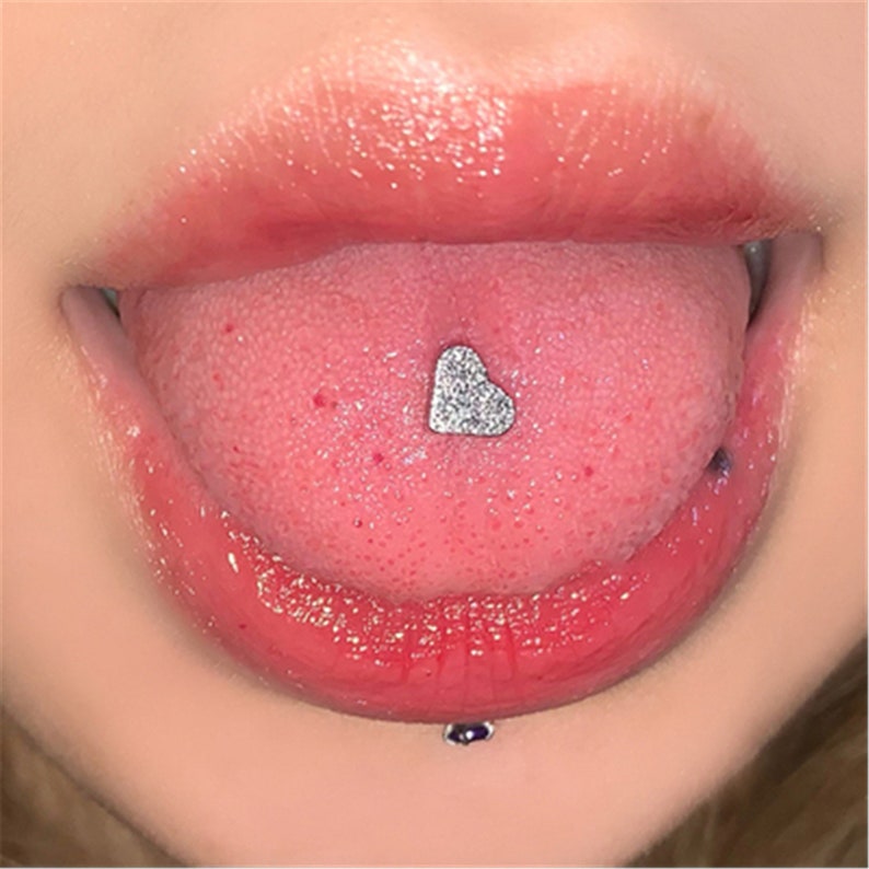 Cute Heart Tongue Piercing Snake Bites Jewelry Shiny Tongue Etsy