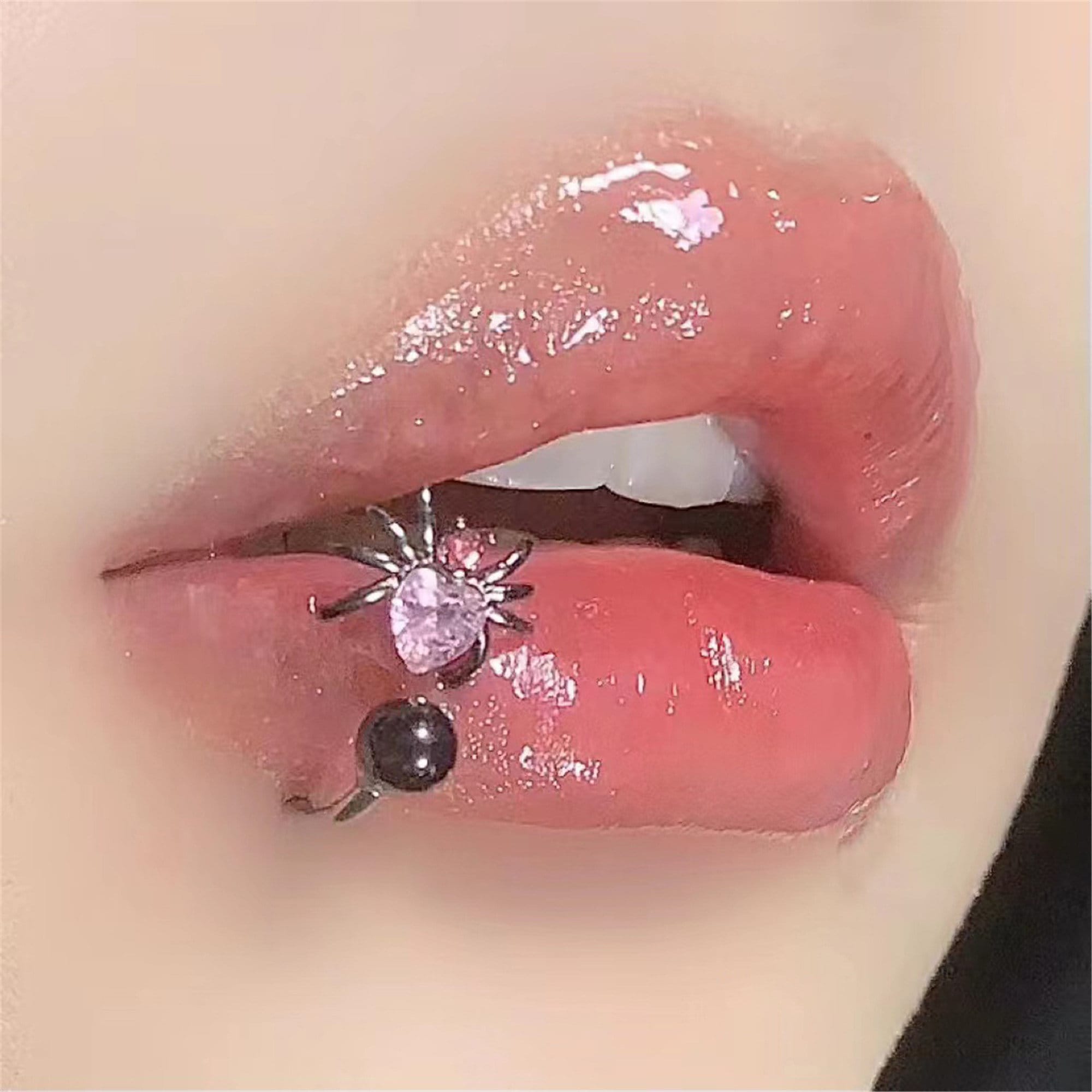 Spider Lip Ring Crystal Lip Stud Eyebrow Ring Tongue Ring