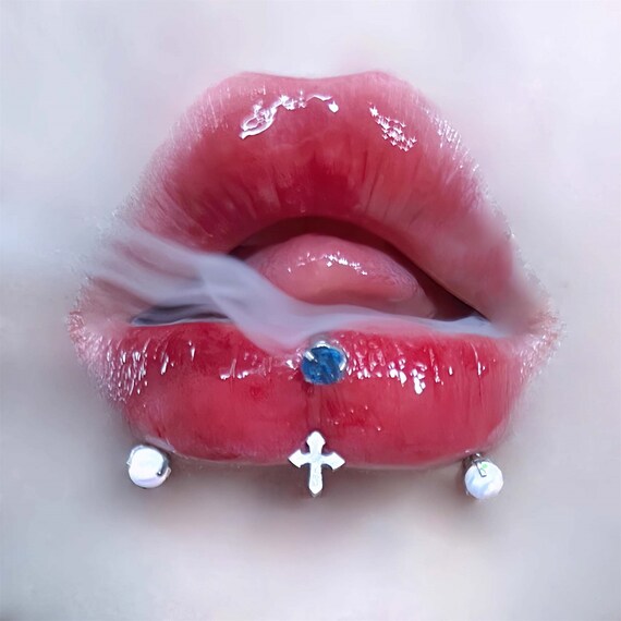 Cross lip piercing sale