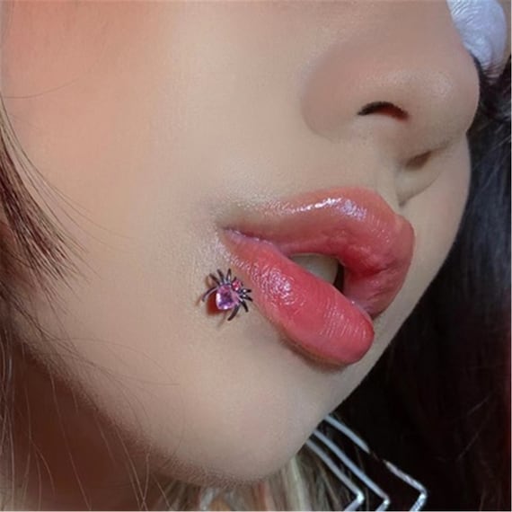 1pc Punk Style Stainless Steel Spider Lip Stud Lip Ring For Women, Bar  Accessory