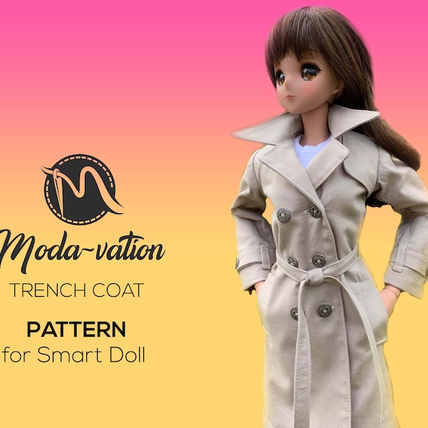 Trench Coat PATTERN ONLY for 1/3 doll. Sewing Pattern for Smart Doll, DD and Similar Sizes. Doll clothes patterns pdf. Smart Doll Clothes