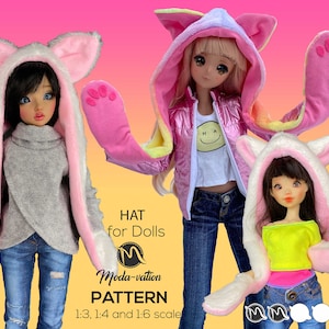 Smart Doll Wolf Hat pattern for 1/3, 1/4 and 1/6 scale doll, Smart Doll, MInifee, Momoni, Digital Download