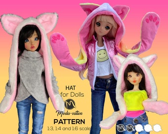 DOLL HAT pattern for 1/3, 1/4 and 1/6 scale doll, Smart Doll, MInifee, Momoni, Digital Download, Doll clothes patterns pdf