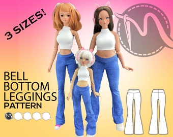 Bell Bottom Leggings Bundle. For Pear Body, Classic Body Smart Dolls, and Minifee. Bell Bottom Pants. Doll clothes patterns PDF.