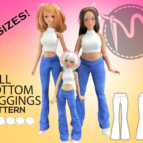 Bell Bottom Leggings Bundle. For Pear Body, Classic Body Smart Dolls, and Minifee. Bell Bottom Pants. Doll clothes patterns PDF.