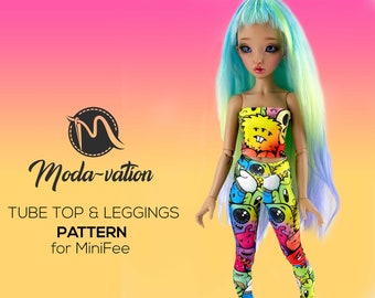 Minifee Doll set pattern. Leggings and Tube Top. Doll clothes. Leggings. Crop top. BJD pattern 1/4