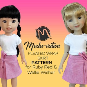 Ruby Red and Wellie Wisher Skirt Sewing Pattern. 14.5&quot; doll clothes 15&quot; doll clothes Doll clothes patterns pdf. Pleated wrap skirt