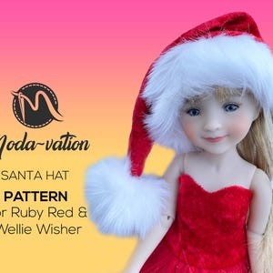 Patrón digital de gorro de Papá Noel. Rojo rubí y Wellie Wisher. Patrones de ropa de muñeca en PDF.