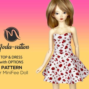 MiniFee Doll Dress and top. Doll clothes pattern PDF. MiniFee Doll Clothes.