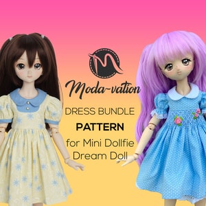 Mini Dollfie Dream Doll, Ruby Red et Wellie Wisher Smocking Pleating Dresses Pattern 14.5&quot; et 15&quot;. Patrons de vêtements de poupée pdf