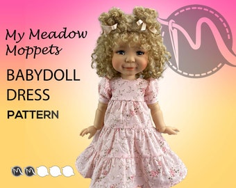 My Meadow Moppets Babydoll Dress Sewing Pattern. Doll clothes patterns pdf.