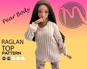 Smart Doll Pear Body PATTERN. Long Sleeve Raglan Top for Smartdoll. PDF file. Doll clothes patterns pdf. Smart Doll Clothes