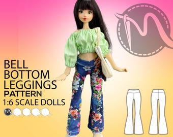 Bell Bottom Leggings Sewing Pattern, 1:6 Scale Dolls (PDF Pattern)