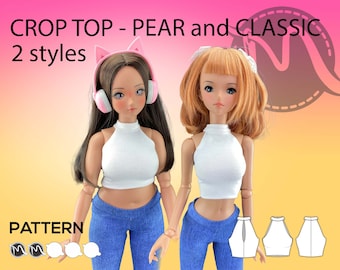 Crop Top Bundle. For Pear Body, and Classic Body Smart Dolls. Crop Top with closed and open back. Doll clothes patterns PDF.