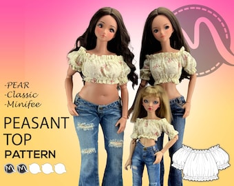 Peasant Top Pattern Bundle. For Pear Body, Classic Body Smart Dolls, and Minifee. Taylor Country Top for bjd. Doll clothes patterns PDF.