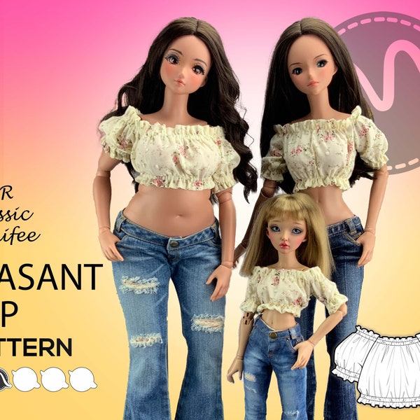 Peasant Top Pattern Bundle. For Pear Body, Classic Body Smart Dolls, and Minifee. Taylor Country Top for bjd. Doll clothes patterns PDF.