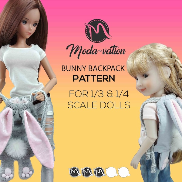 Rucksack Schnittmuster für Puppen. Passend für Smart doll, Ruby Red, Götz, AG und andere Puppen. Zwei Größen in dieser Anleitung mit vielen Bildern.