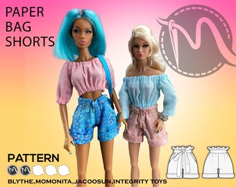 Paper Bag Shorts Sewing Pattern, 1/6 Scale Dolls (PDF Pattern)