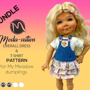 My Meadow Dumplings Bundle Overall dress and T-Shirt. Doll clothes patterns pdf.